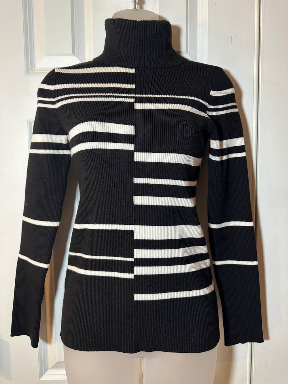 White House Black Market Black & White Stripe Cowlneck Sweater
